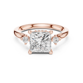Princess Cut Lab-grown Diamond Engagement Ring - Side Stone Hidden Halo